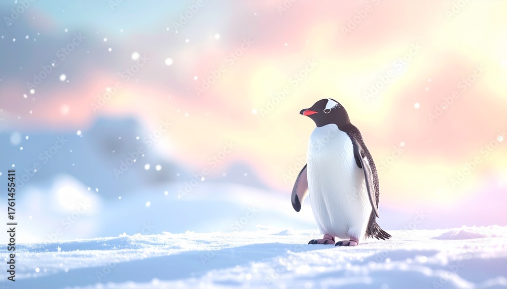Fototapeta premium 雪の上のペンギン、コピースペース