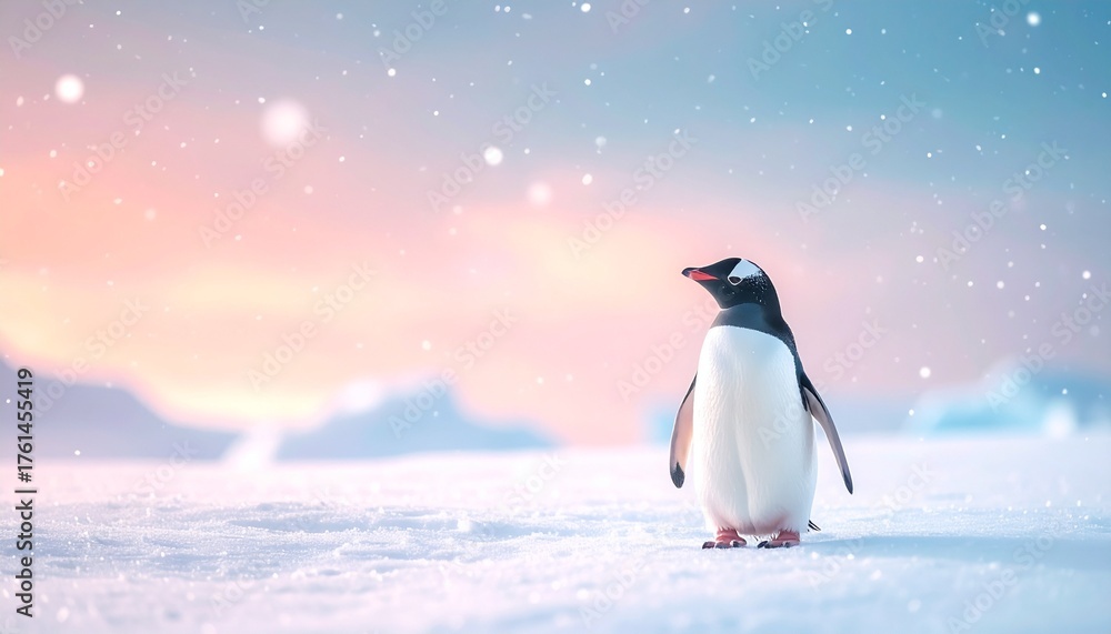 Fototapeta premium 雪の上のペンギン、コピースペース