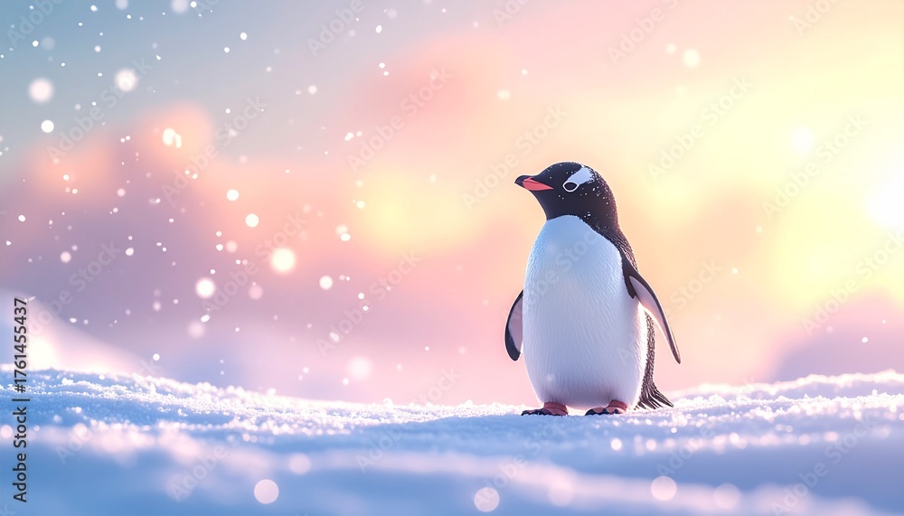 Fototapeta premium 雪の上のペンギン、コピースペース