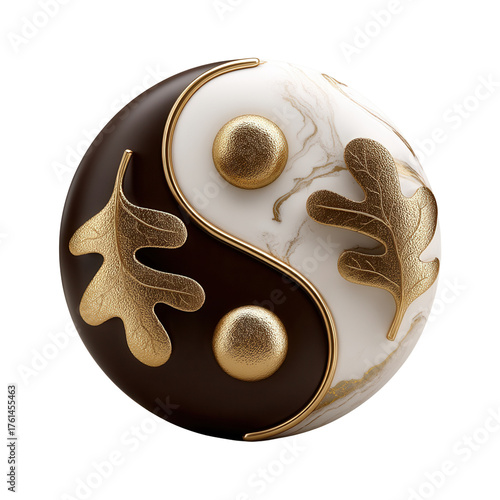 thanksgiving day. Yin-yang symbol with oak leaves and metallic accents.