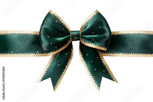 Wallpaper Mural Realistic green satin ribbon bow with gold trim and small gold dots isolated on transparent background Torontodigital.ca