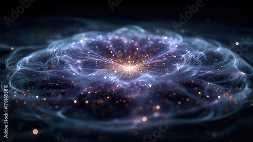 Dynamic Radiant Energy Abstract Pattern, with Agile Filament Lines and Sparkling Dots for Web Decoration and PPT Design