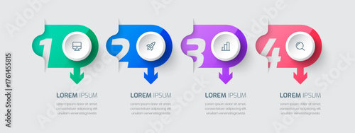 Infographic Design Presentation Business Template with Arrow, Colorful Style, 4 Number and Icon