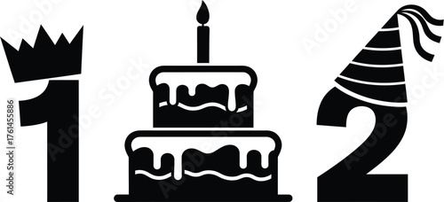 Celebrate first birthday second birthday party cake icon vector