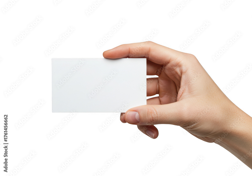 Obraz premium Hand holding a blank business card isolated on transparent background