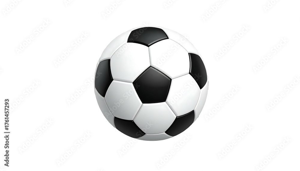 Fototapeta premium Classic soccer ball, black and white pentagons, rendered on a dark background, showing depth through shadows