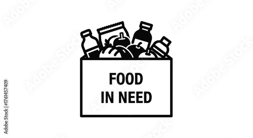 A simple illustration of a food donation box with various items