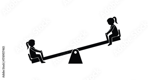 Two children enjoying a simple seesaw ride in a black and white style