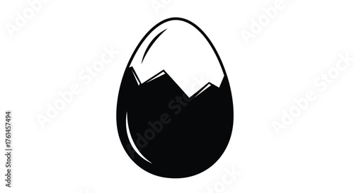 A simple black and white illustration of a cracked egg shape