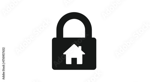 A simple black padlock icon with a house shape inside its body
