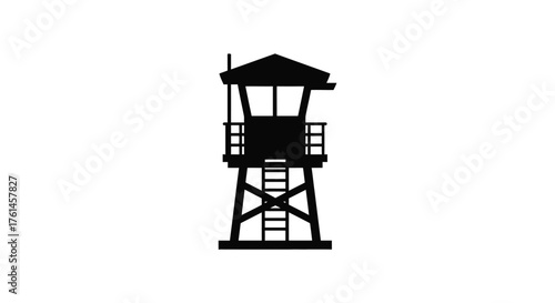 Simple black silhouette of a lifeguard tower on a white background