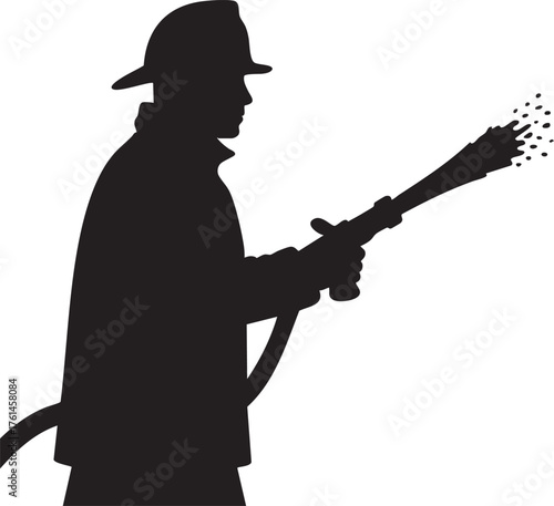 Firefighter spraying water silhouette vector