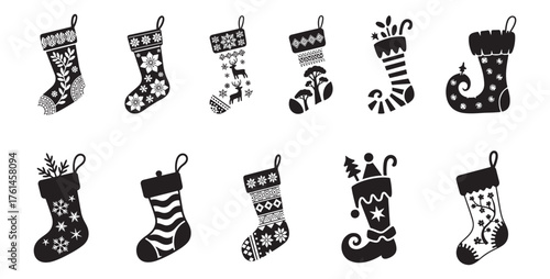 Christmas Stocking Silhouette Vector Set – Holiday Sock Clip art Collection.