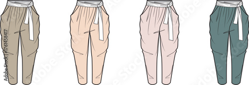 Fashionable high-waisted draped trousers in four elegant colorways, perfect for a chic wardrobe