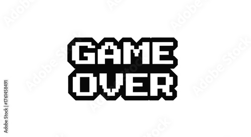 Pixelated game over screen with bold black text on a white background