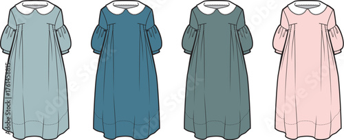 Fashion Illustration Collection of Simple and Elegant Dresses in Pastel Shades for Design and Styling