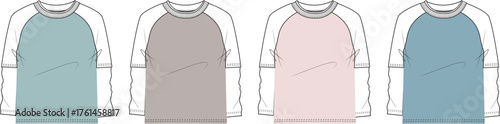 Raglan Sleeve Shirt Vector Mockups in Pastel Colors for Fashion Design