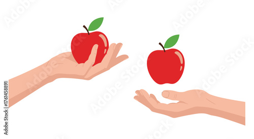 Hands offering and receiving a bright red apple a symbol of sharing