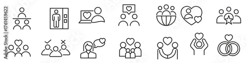 Family Relation line icon set. big family, social group, diversity, communication, couple, mother, love, photo album, child, children, adoption line icon set. Ui thin line icon pack.