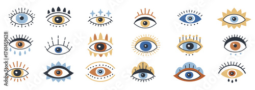 evil magical eye set in a trending contemporary modern style