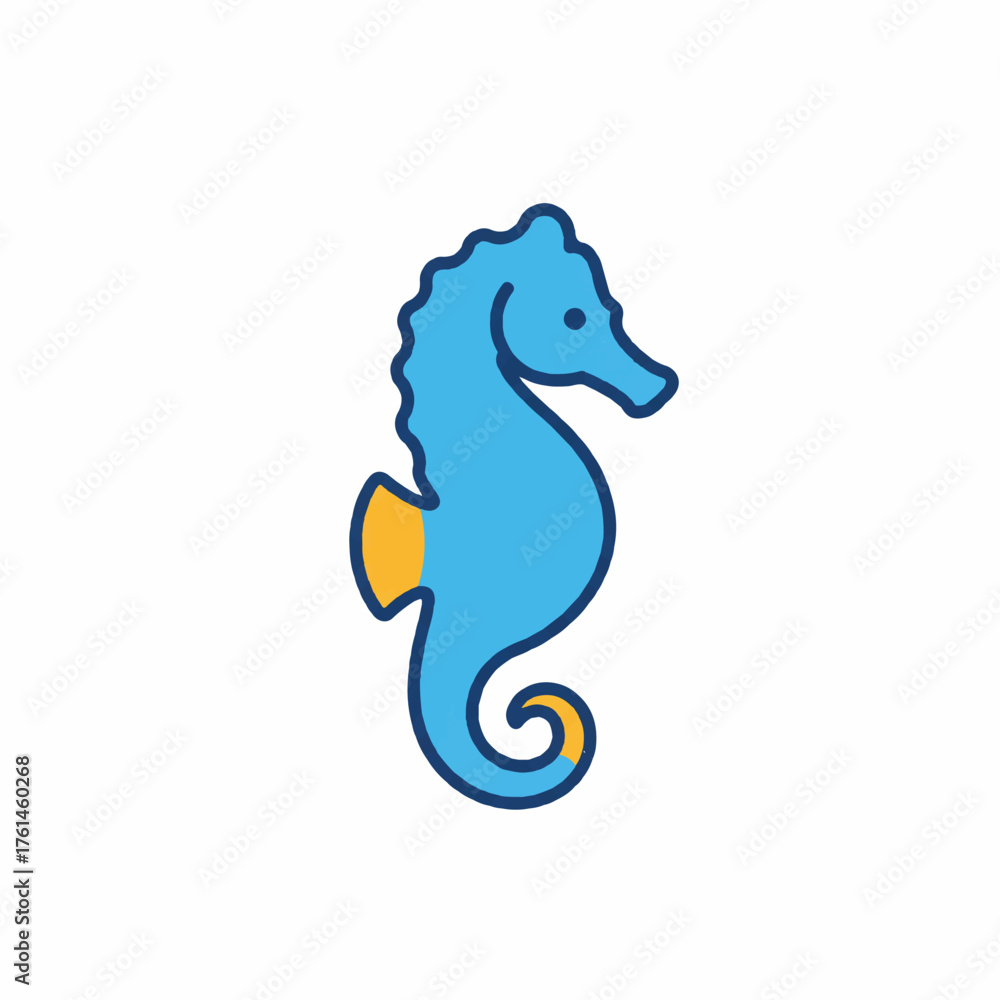 Obraz premium A blue seahorse with yellow fins and a curled tail on a white background