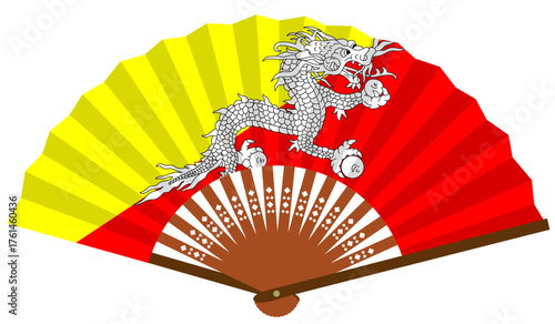 ブータン　南アジア　国旗　和風　扇子
