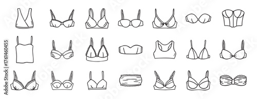 Lingerie fashion feminine lacy woman underwear bra icon doodle hand drawn. Outline line drawing clipart symbol
