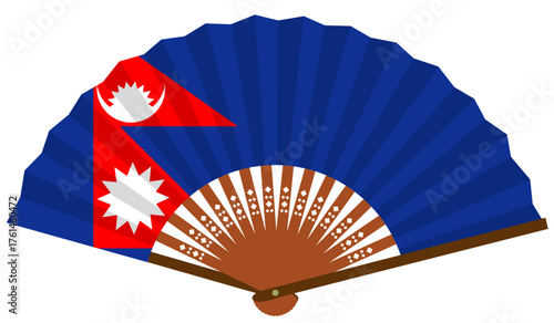 ネパール　南アジア　国旗　和風　扇子