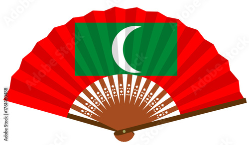 モルディブ　南アジア　国旗　和風　扇子