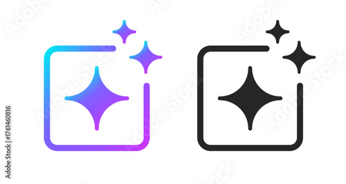 AI generate with square and stars icons. Vector symbols for artificial intelligence and creativity apps. Sparkles generate prompt.