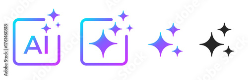 AI generate with square and stars icons. Vector symbols for artificial intelligence and creativity apps. Sparkles generate prompt.