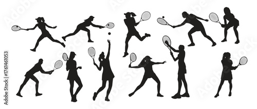 collection of female tennis player silhouettes in different