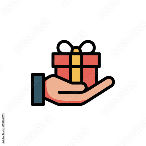 Hand holding a small gift box with ribbon on white background