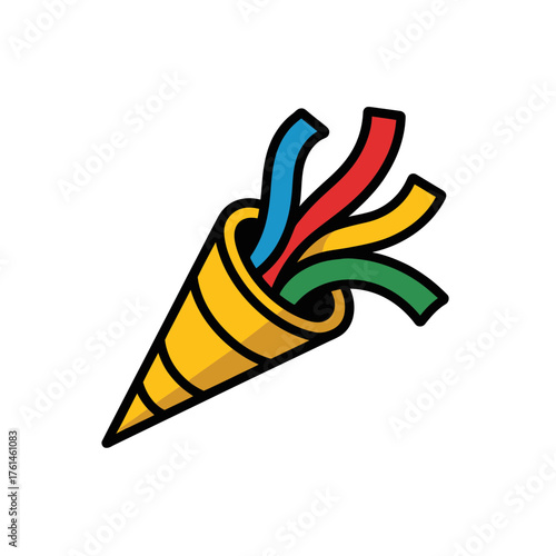Colorful candy cone icon with vibrant stripes on white background
