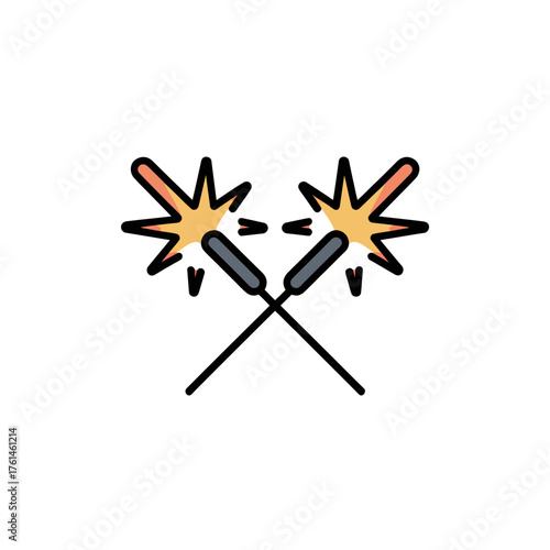 Colorful sparkler fireworks crossed on white background