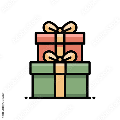 Stack of colorful gift boxes with ribbons on white background
