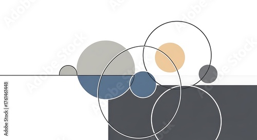 Abstract Geometric Composition with Circles and Lines in Minimalist Style.