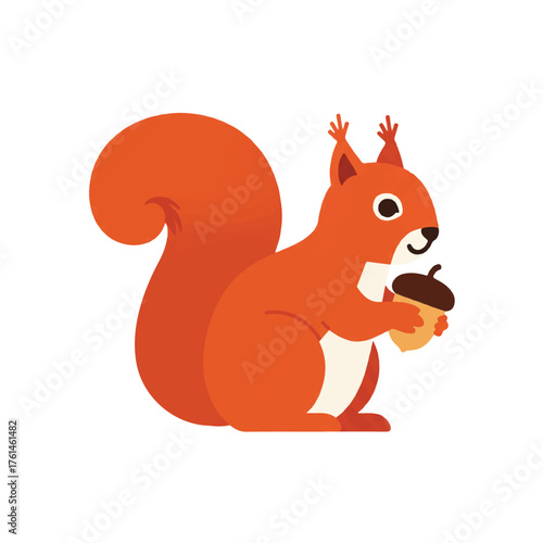 A cartoon squirrel holds an acorn