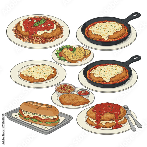 Chicken Parmigiana  Vector. Chicken Parmigiana  Vector bundle. Chicken Parmigiana  vector, illustration, lineart, clipart 