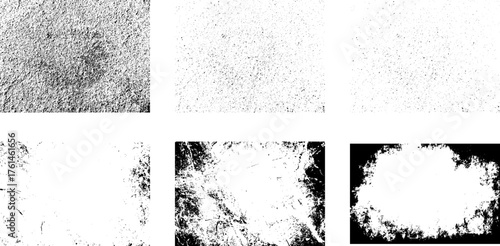 6 Grunge & Distressed Black and White Texture Overlays for Graphic Design Vector.