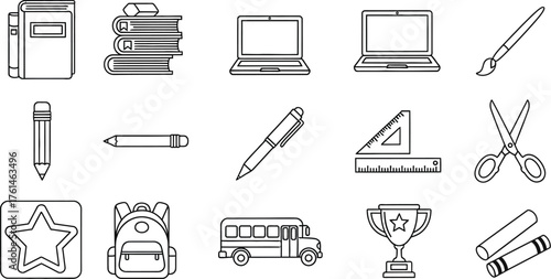 Collection of educational and school supplies icons for learning and creativity
