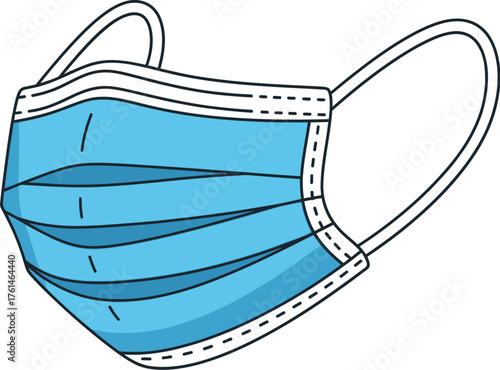 Simple cartoon illustration of a light blue surgical face mask on white