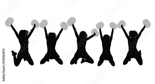 Vector illustration of silhouette of cheerleaders jumping with pompoms