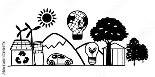 Eco-friendly concept vector illustration of sustainable energy and green living elements scalable
