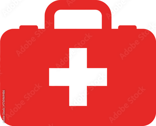 Red first aid kit with a white cross isolated on a white background graphic icon
