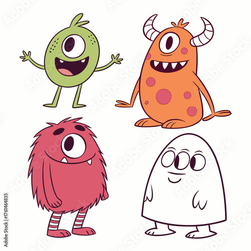 Adorable cartoon monsters set cute blob alien characters vector illustration friendly creatures