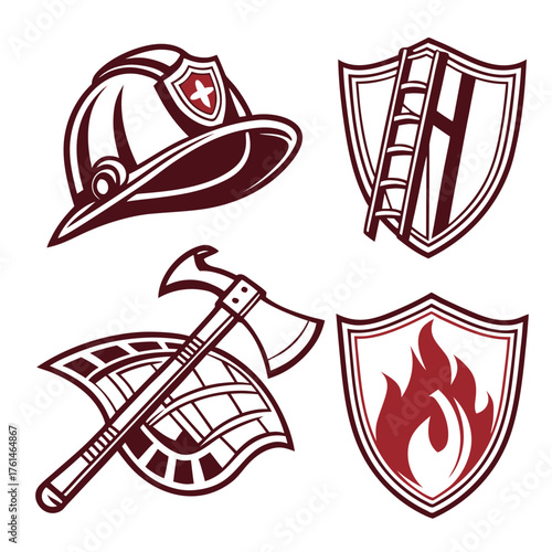 Set of four firefighter emblems vector graphics scalable illustration for adobe stock