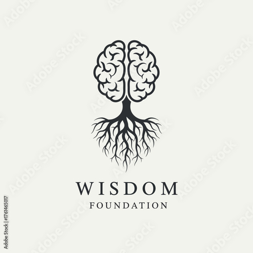 Wisdom Brain Tree Roots Foundation Vector Logo