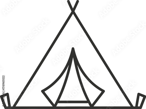 Simple line art illustration of a camping tent on a clean white background