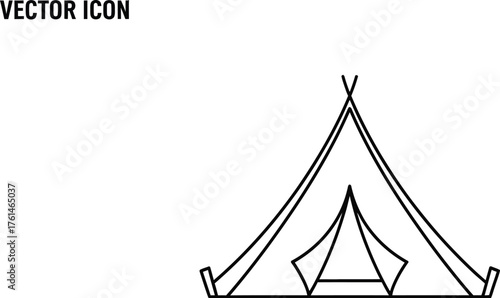 Simple line drawing of a camping tent for outdoor adventure and recreation use